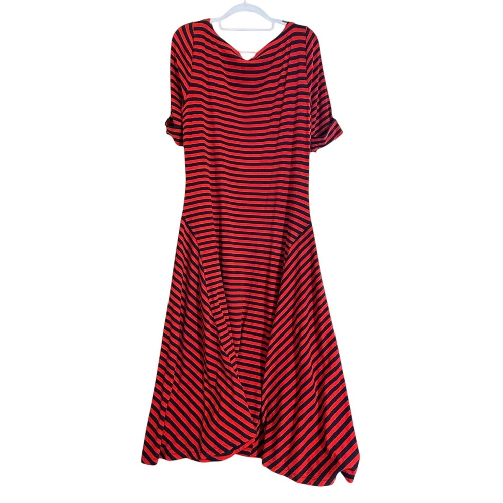 Lauren Ralph Lauren Midi Dress Womens XL Red Striped Timeless Handkerchief Hem